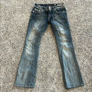 Miss Me Blue Boot Cut Jeans with Vintage Distressing